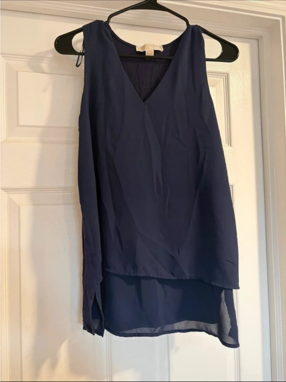 Michael Kors Navy Sleeveless V-Neck Layered Chiffon Camisole